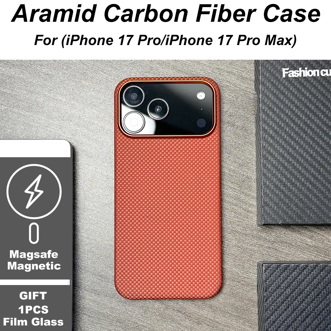 

Чехол из настоящего углеродного волокна для iPhone 17 Pro/17 Pro Max, арамидное волокно, тонкий дизайн, защита от падения, арамидный, Magsafe, магнитный, ультратонкий