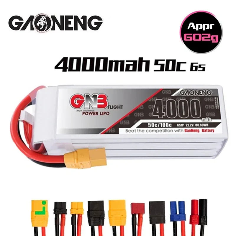 GNB-Batterie Lipo HV d'origine MAX 100C 22.2V 6S 4000mAh pour importateur FPV RC, hélicoptère, voiture, bateau UAV, pièces RC avec prise compte 60 et 90 T