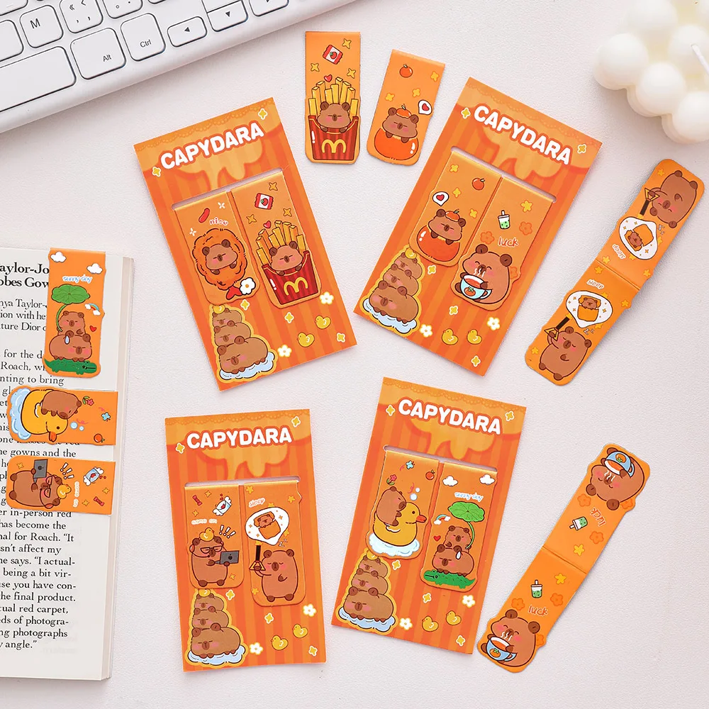 12 Set Magnetic Bookmark Ins Cute Double Reading Page Clip Cartoon Capybara Bookmark Learning Stationery