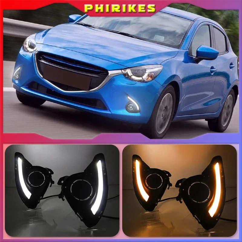 1 Set DRL For Mazda 2 Mazda2 Demio 2015 2016 LED DRL Daytime Running Lights Daylight Fog light cover yellow signal