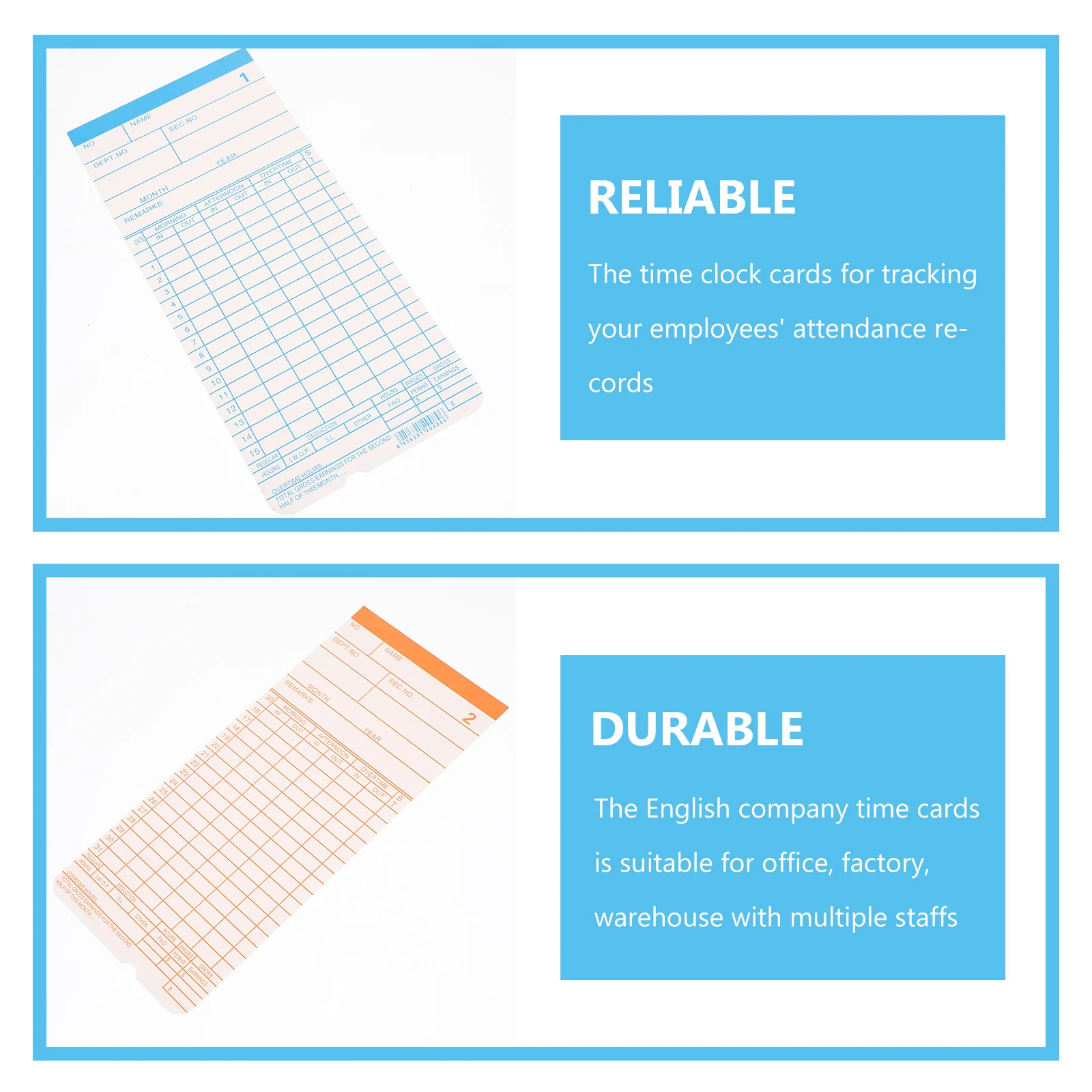 Attendance Paper Cards Papers Recording Office Supply Supplies Double-sided Use Time