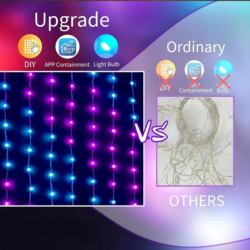 USB LED أضواء الستار الذكية متعدد الألوان الجنية ضوء عن بعد بلوتوث APP التحكم DIY نص الكرتون الموسيقى تغيير عرض عيد الميلاد #2