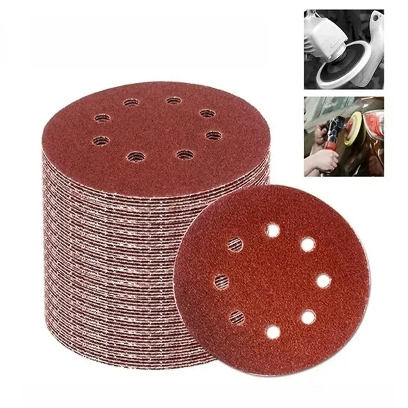 20Pcs 8 Hole 125mm Sandpaper Woodworking Metal Grinding Disc Abrasive Polishing Tool 60/80/120/240/1000/2000 Grit Sanding Discs