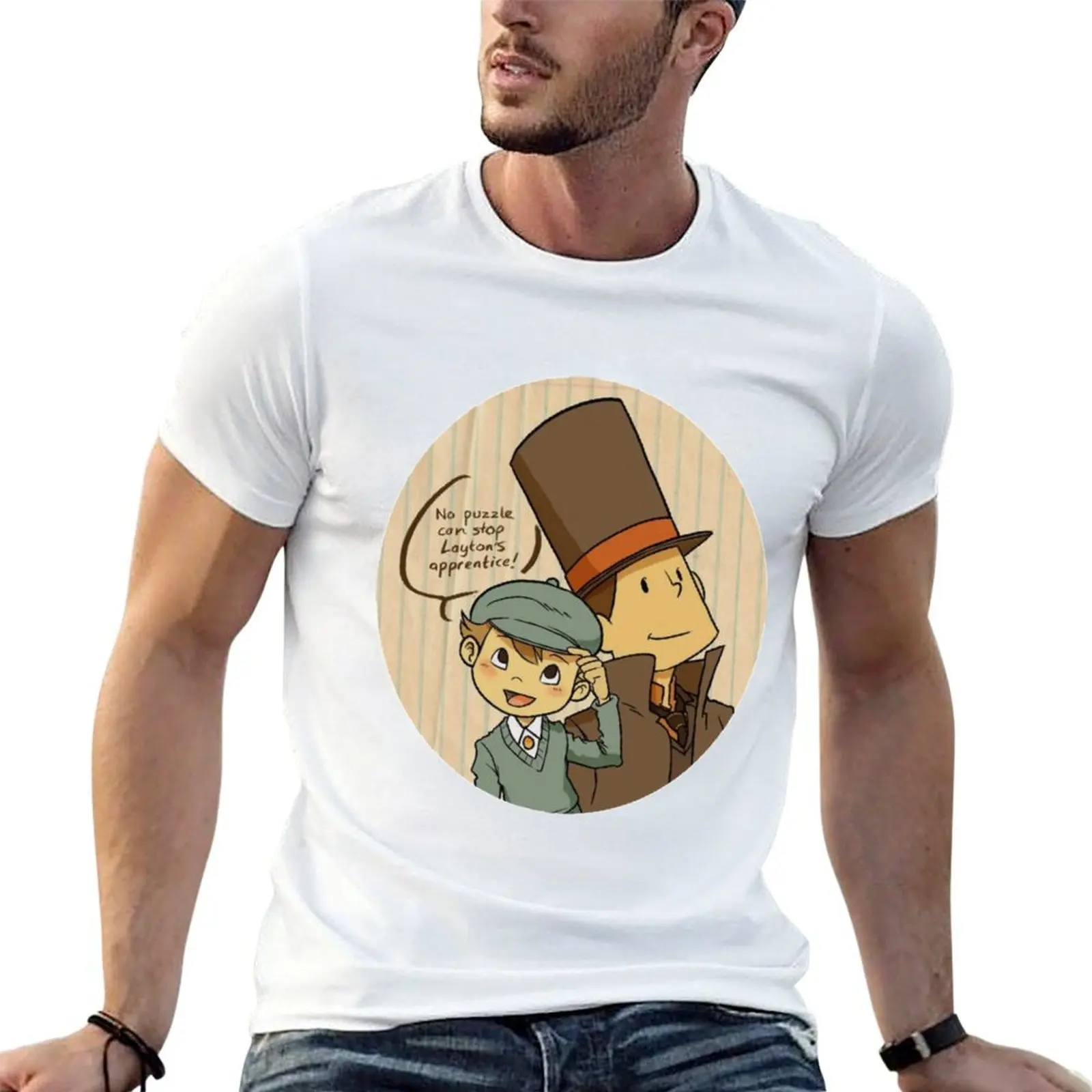 Camiseta Professeur Layton y Cute Luke, camiseta para hombre, camiseta de algodón para hombre, camiseta gráfica para hombre, camiseta de diseñador