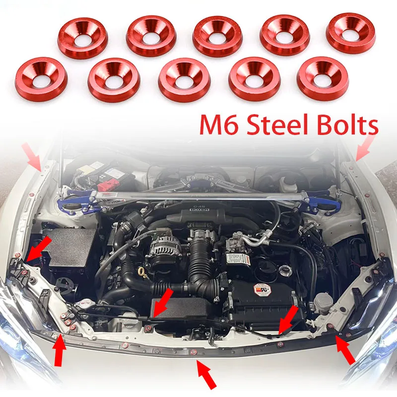 10Pcs M6 Car Modified Fasteners Fender Washer Bumper Engine Concave Screws Fender Washer License Plate Bolts Car Styling Gasket