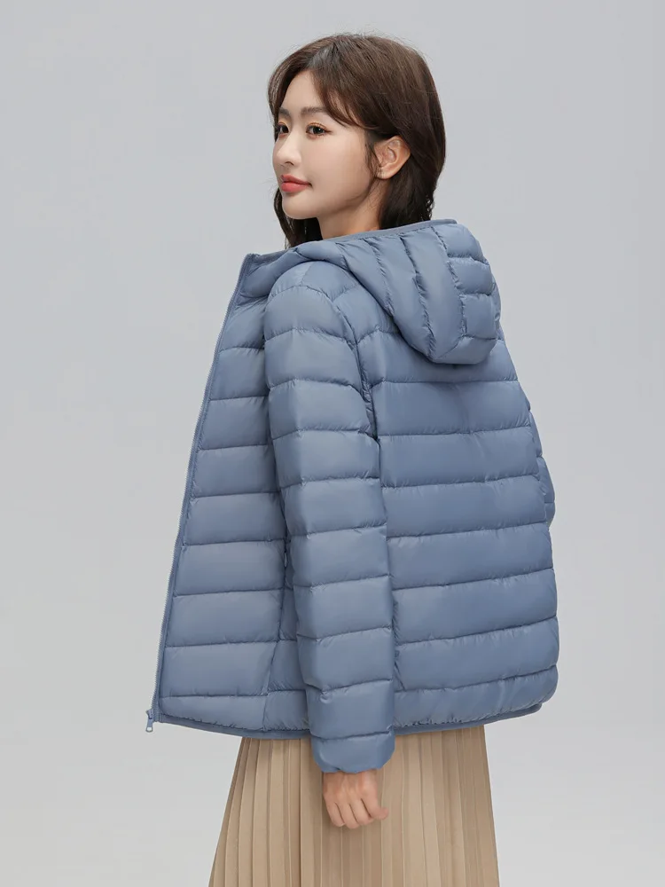 Lightweight Packable Hooded Down Jacket Women Autumn Winter 90% Down Fill Base Layer Jacket Female Solid Color Casual Down Coats