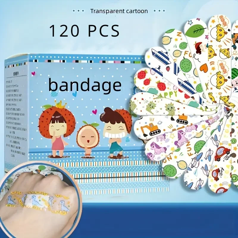 120Pcs Cartoon Animal Pattern Hemostatic Kids Cute Band-Aid Self-Adhesive Bandage First Aid Emergency Kit Wound Plaster Patches