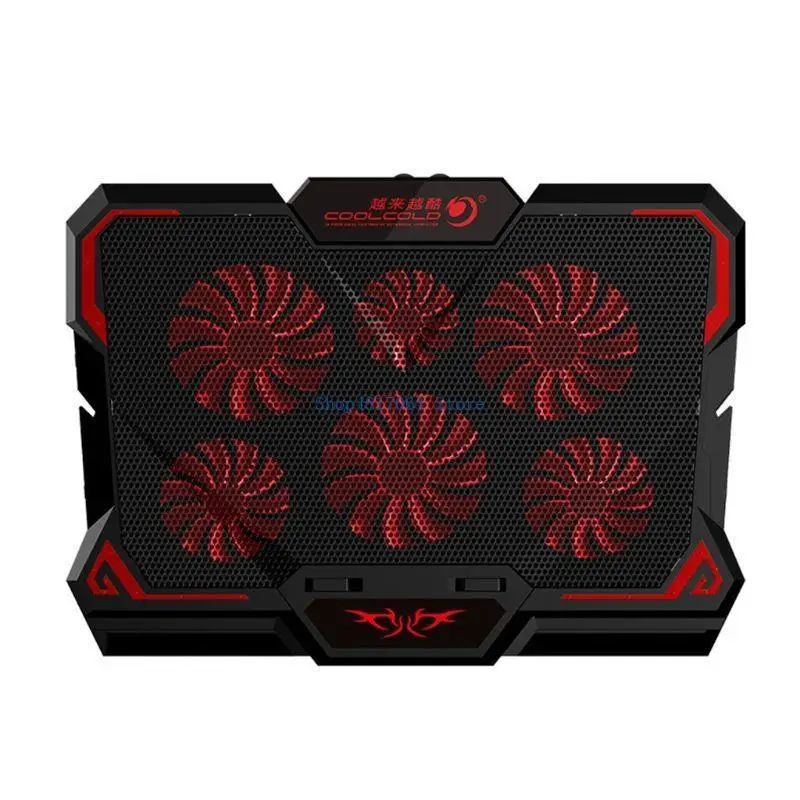 

T3LB Laptop Cooling Pad 2 USB 6 Fan Gaming Led Light Notebook Cooler For 17inch