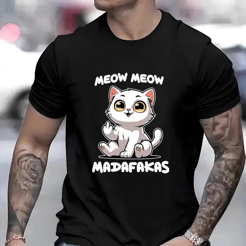 

Cartoon Meow Meow Cat Printed Men Women T-shirts Trendy Urban Streetwear Harajuku Casual Breathable Couple Tees Unisex Clothing