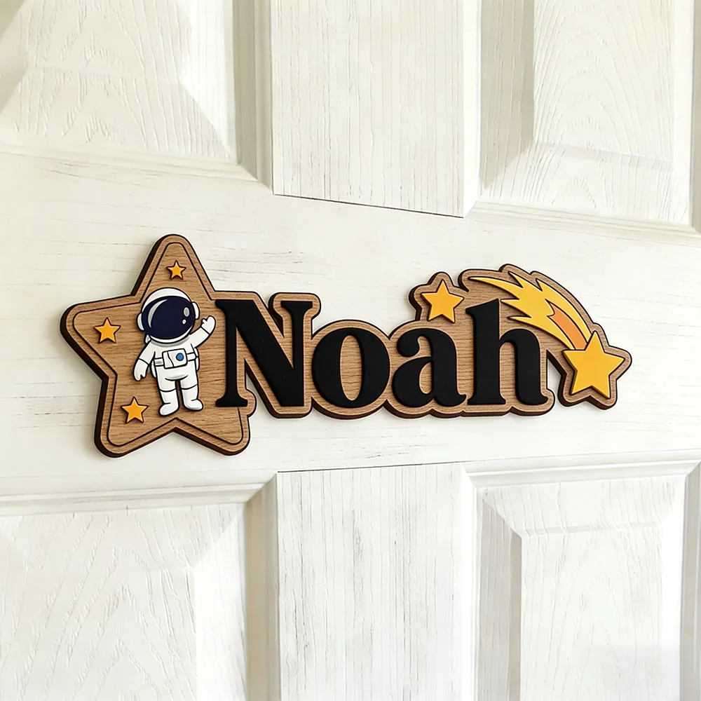 Space Astronaut & Shooting Star Custom Name Sign Galaxy Nursery Wall Art Personalized Wooden Plaque for Kids Room image 5