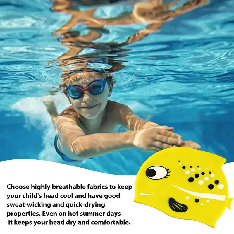 Hair Hat For Swimming High Elasticity Silicone Swim Turban Spotted Fish Pattern Silicone Bathing Hair Hat Flexible Cute Training