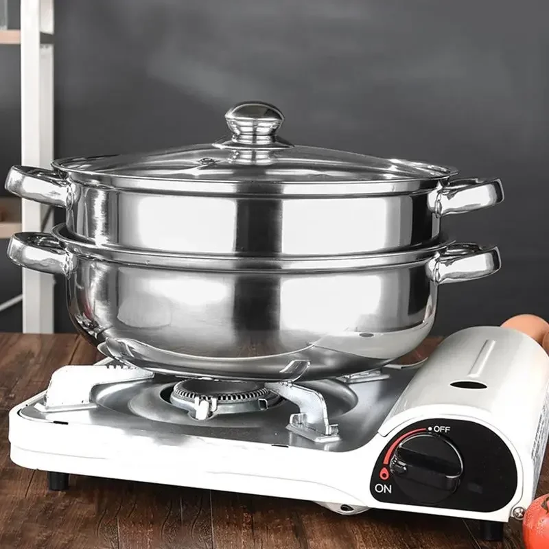 

Stainless Steel Steamer Pot 28CM Steam Thicken Double Layer Boiler Steamer Induction Cooker Steaming Soup Pot for Home