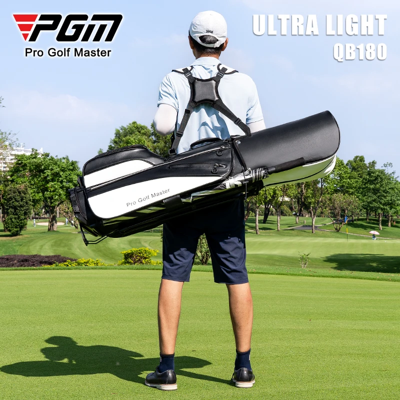 PGM Golf Bag Men's and Women's Microfiber Leather Bracket Bag with 7 Plug Holes Shoulder Straps Ultra-Light Portable Club Bag