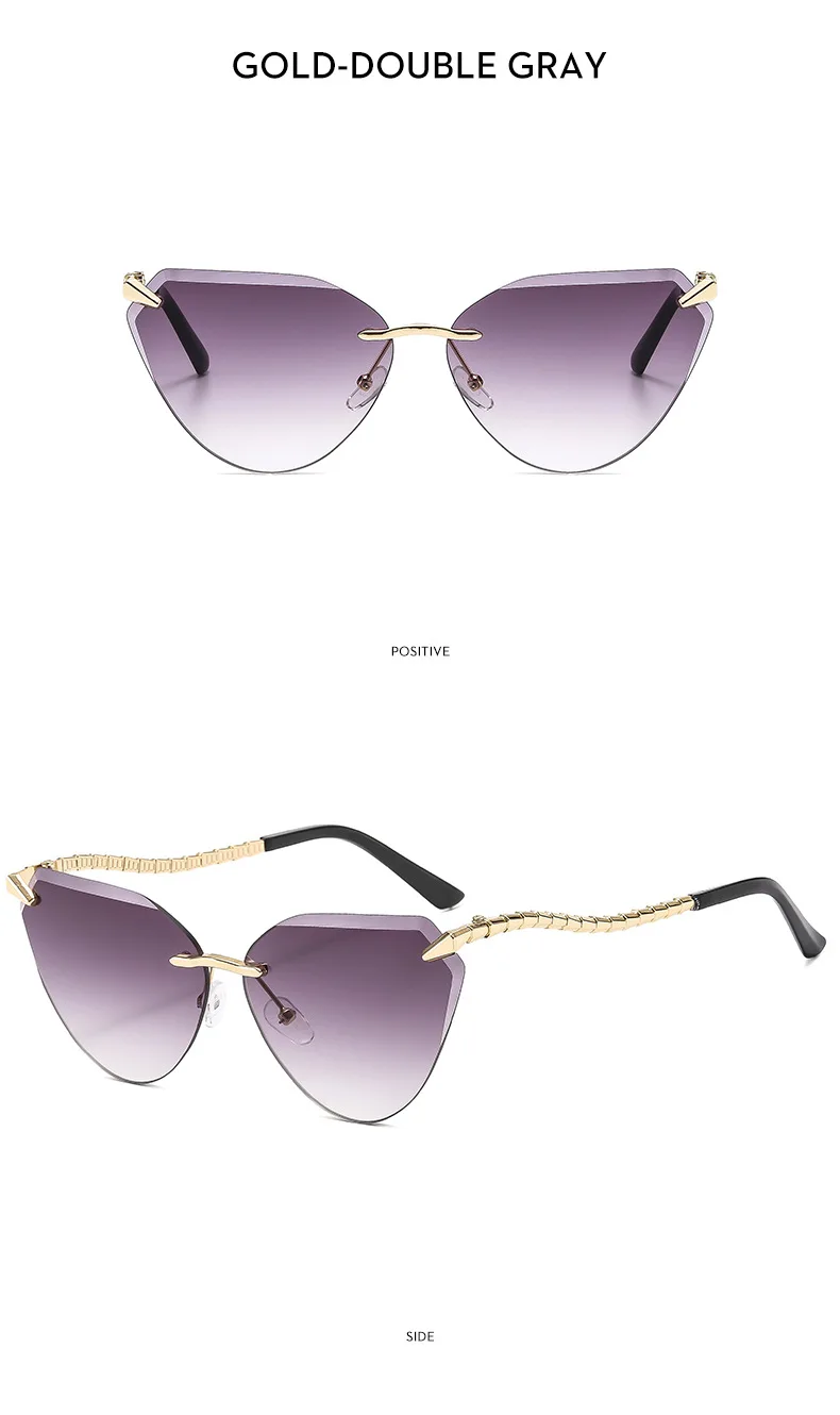 Katzenaugen Randlose Sonnenbrille Damen 2026 Luxusmarke Designer Trendige Metall Rahmenlose Sonnenbrillen für Damen Vintage Eyewear UV400 – Detail 14
