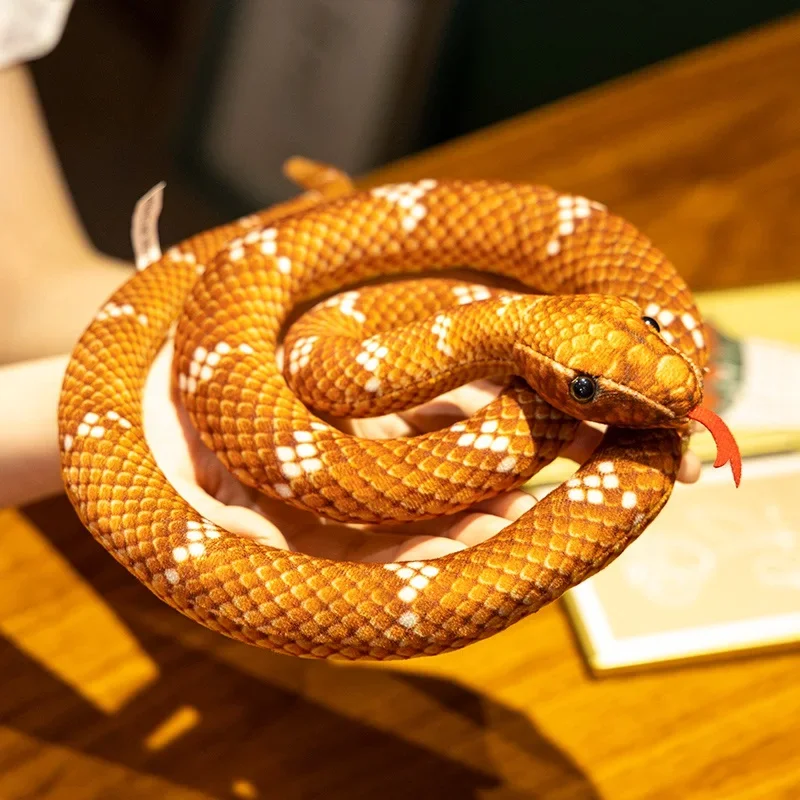 Long Golden Python Plush Toy Lifelike Simulation Stuffed Snakes for Children Boys Home Decoration Soft Plushie Gift