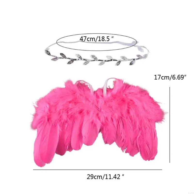 L5YF Fuzzy-Feather Engelenvleugels Hoofdband Set voor Baby Cosplay Meisjes Kostuum Fotografie Witte Engel Veren Vleugel Outfit