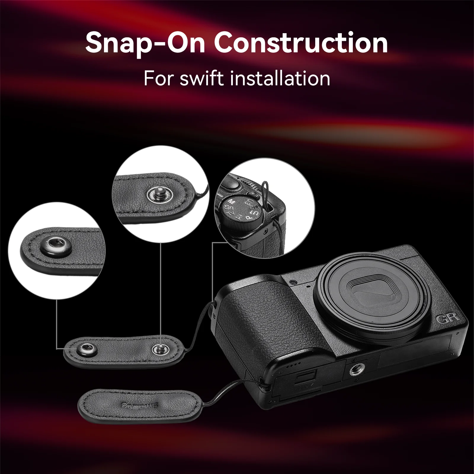 Pasek na palec SmallRig serii GR do aparatu Ricoh serii GR, czarny, udźwig do 3 kg (6,6 funta), innowacyjna konstrukcja na dwa palce - 5689 — zdjęcie produktu 2
