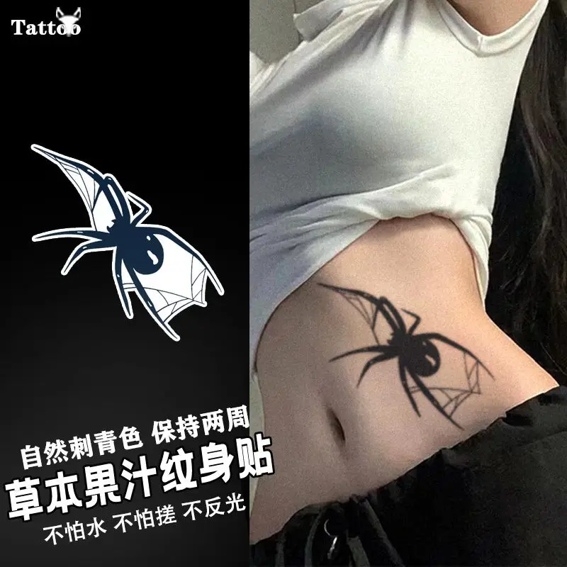 Pegatinas de tatuaje Sexy para mujer, tatuajes góticos falsos temporales, tatuajes de corazón impermeables, arte de araña duradero, tatuaje de jugo de hierbas frescas