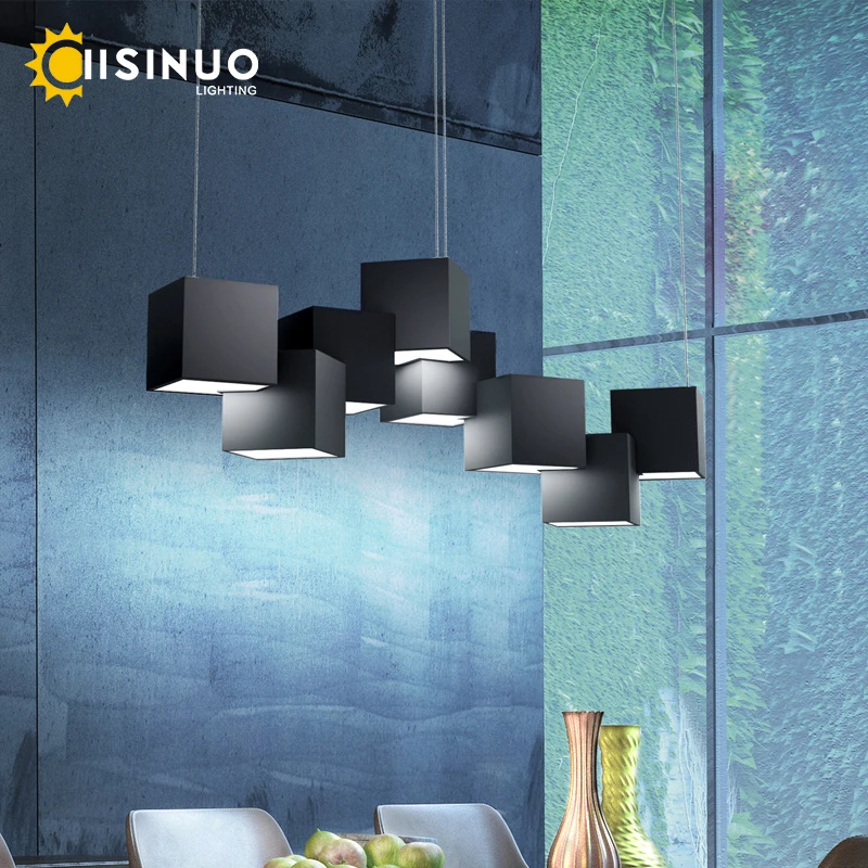 Imagem -05 - Modern Led Hanging Lustres com Cubo Quadrado Pingente Luminárias para Sala de Estar Cozinha Sala de Jantar Cor Preto e Branco