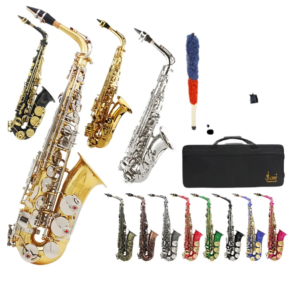 

Альт-саксофон SLADE Eb E, саксофон с плоским латунным корпусом, профессиональный саксофон, деревянный духовой инструмент с футляром, аксессуары для саксофона с язычком