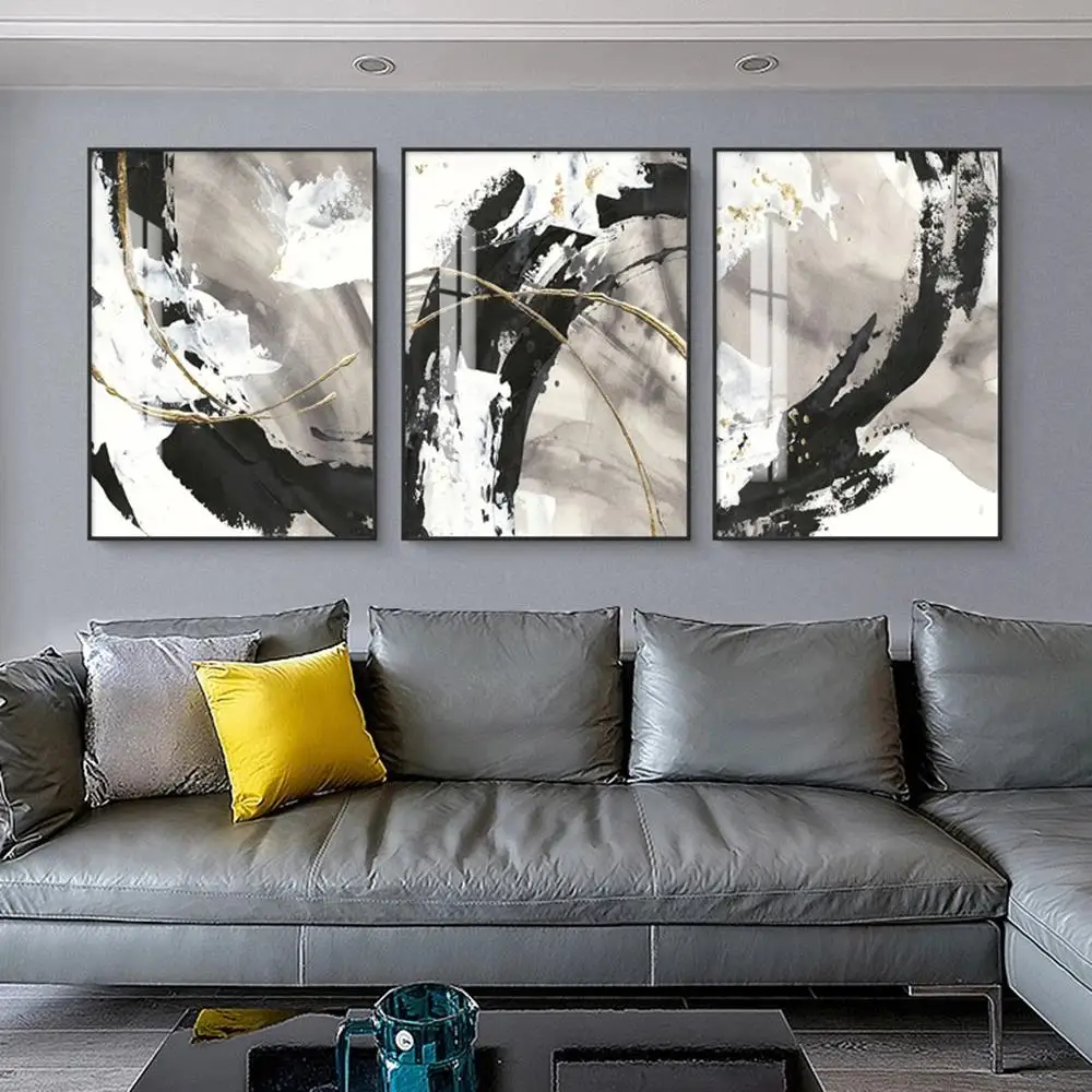 White Gray HD Canvas Oil Painting Poster Prints Home Bedroom Living Room Decoration Modern Abstract Wall Art Marble Style Black