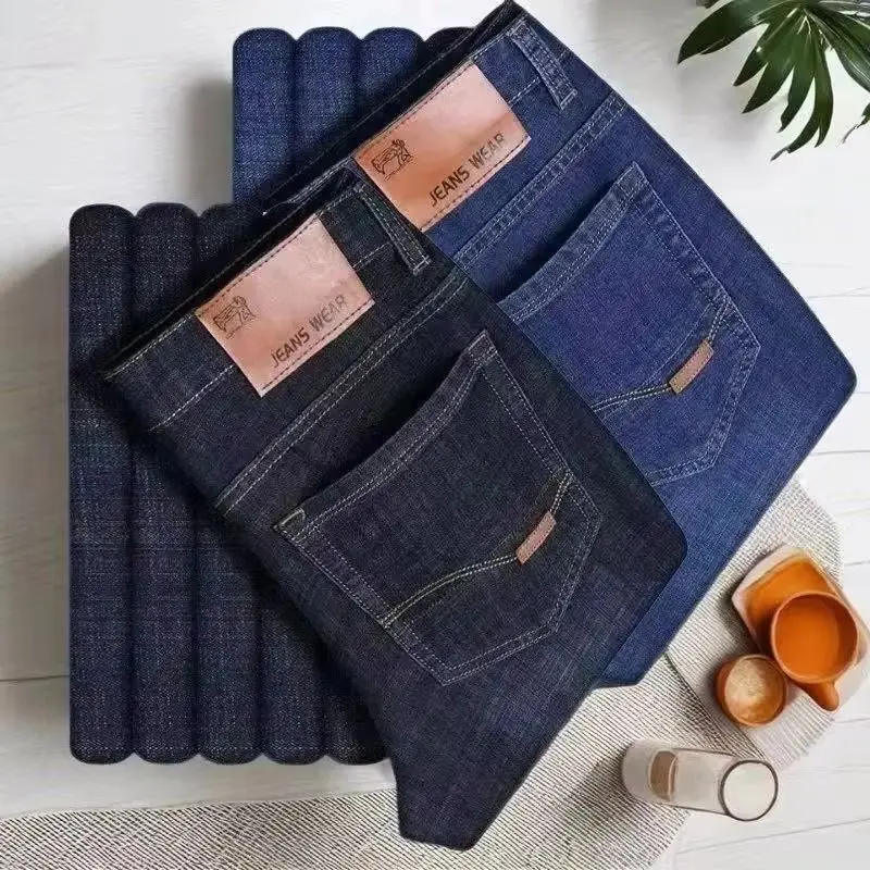 

Новинка 2026, мужские легкие роскошные эластичные облегающие брюки, удобные деловые модные прямые повседневные джинсовые брюки, мужская брендовая одежда