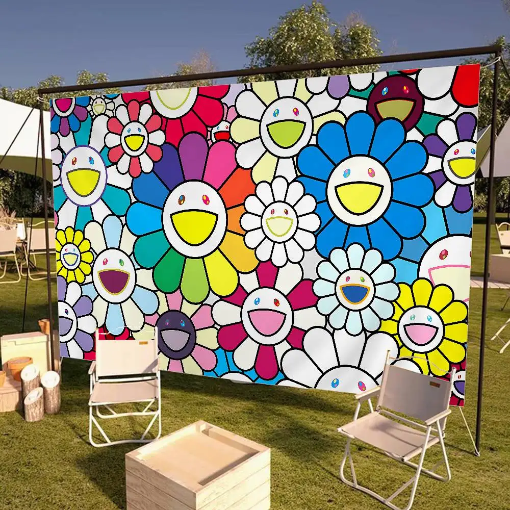 Cute T-Takashi Flowers M-Murakami High End Quality Banner Printing Artistic Atmosphere Style Camping Flag