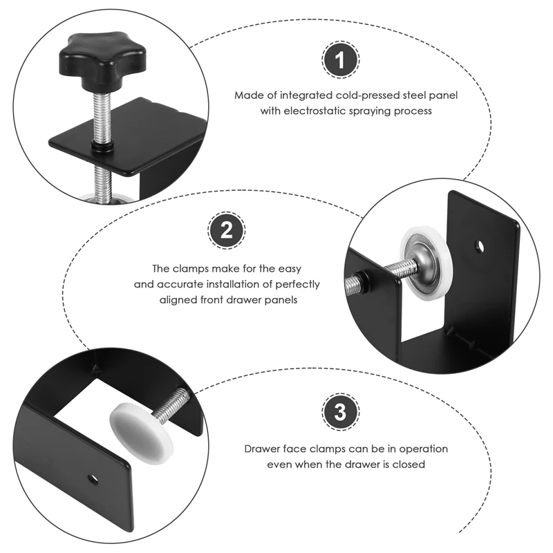 Drawer Front Panel Installation Clamp Hardware Jig C Clamp 3Mm Thicker Drawer Drill Hole Guide U Clamp(4 Pack)