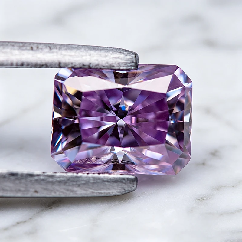 Moissanit-Stein im Radiantschliff, Hellviolett, Edelstein für DIY-Schmuckherstellung, Besteht Diamanttester mit Zertifikat – Detail 5
