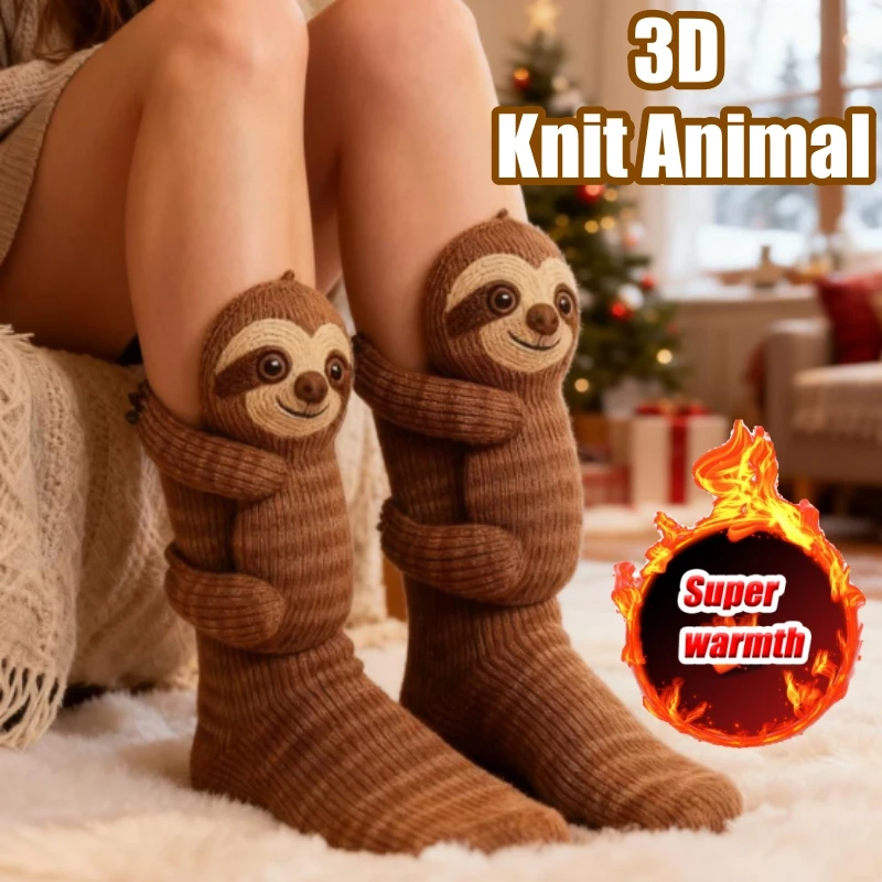 

3D вязаные носки с животными, новинка, носки для объятий животных, вязаные вручную теплые носки, забавные рождественские компрессионные носки, подарки для женщин