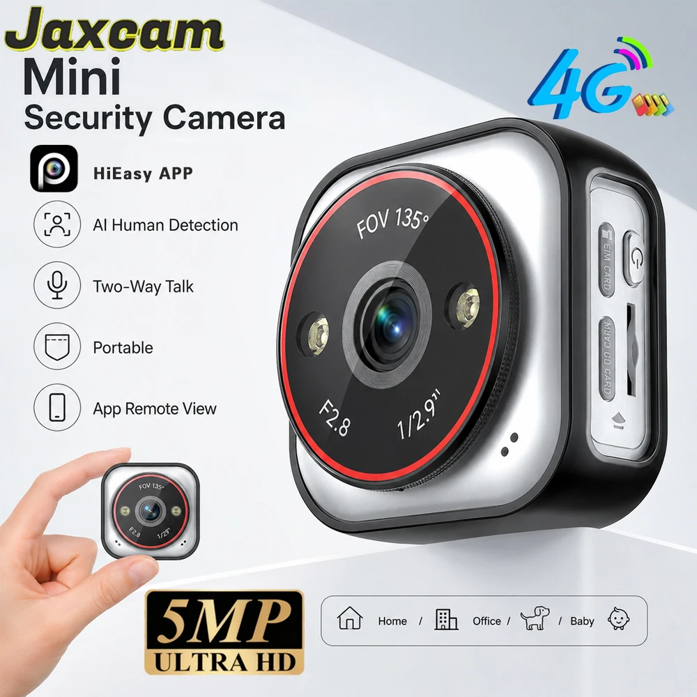 4G Mini 5MP Security Camera 135° Wide Angle Human Detection Two-Way Talk Portable HiEasy APP Indoor Baby Pet Surveillance Cam