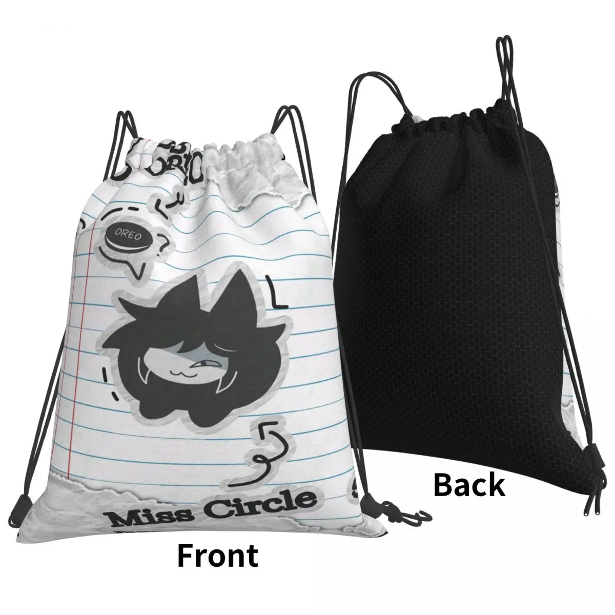 Miss Circle Cartoon Backpacks Portable Drawstring Bundle Pocket Sports Bag Book Bags for Travel Students