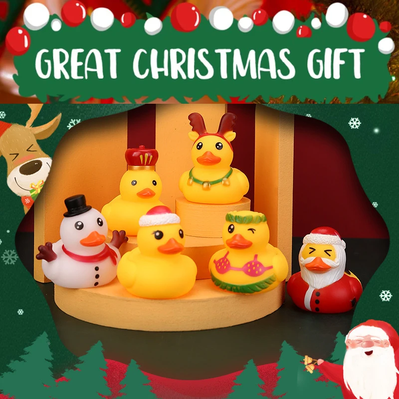 1 Pcs Christmas Rubber Ducks JeepDuck Car Dashboard Decorations Toys for Kids Boys Girls Toddlers Christmas Party Favors Gifts