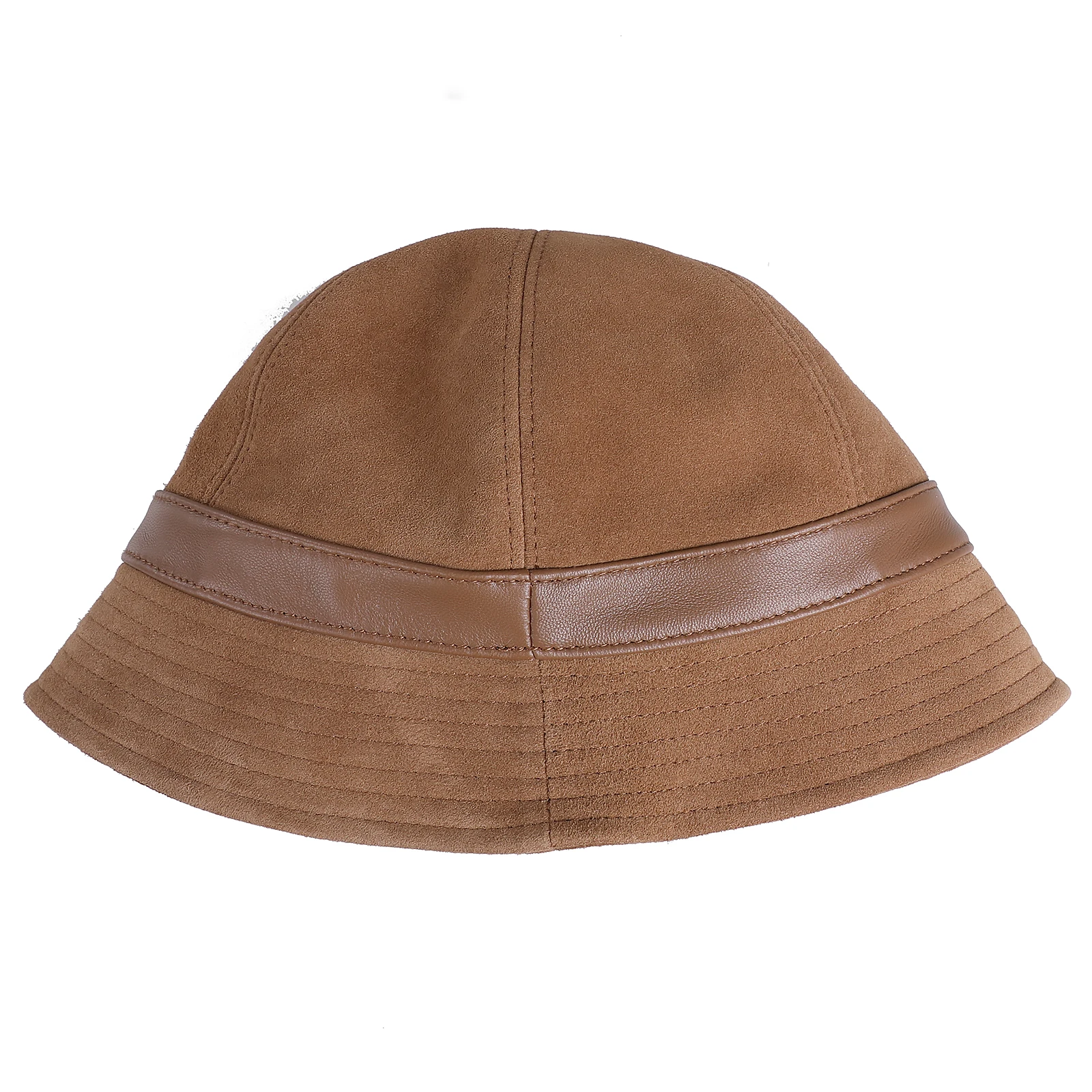 BOONJOVIA 100% Genuine Sheepskin Suede Leather Bucket Hat For Women Fashion Lady Real Leather Sun Fishmen Caps