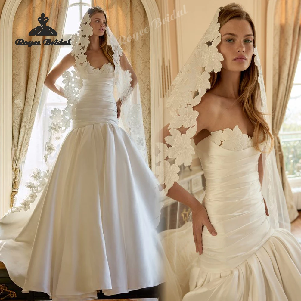 Elegant Flowers Appliques Mermaid 2027 Wedding Dresses Pleated Stain Sweetheart Bridal Gown Customized vestido de novia