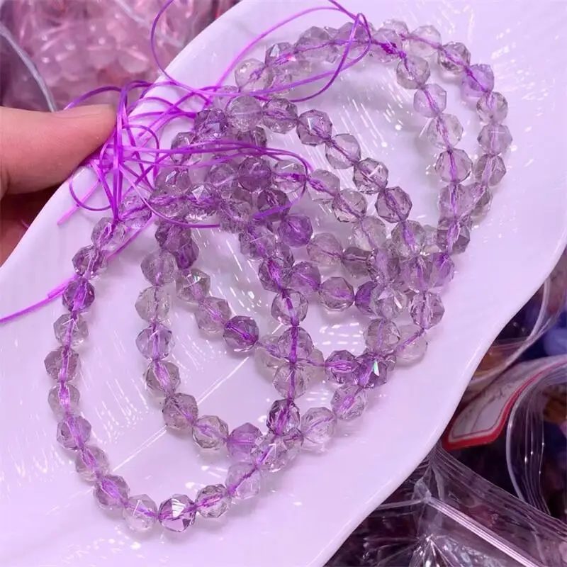 

8MM Natural Purple Herkimer Diamond Facet Bracelet Reiki Healing Fengshui Stone Fashion Jewelry For Women Holiday Gift 1PCS
