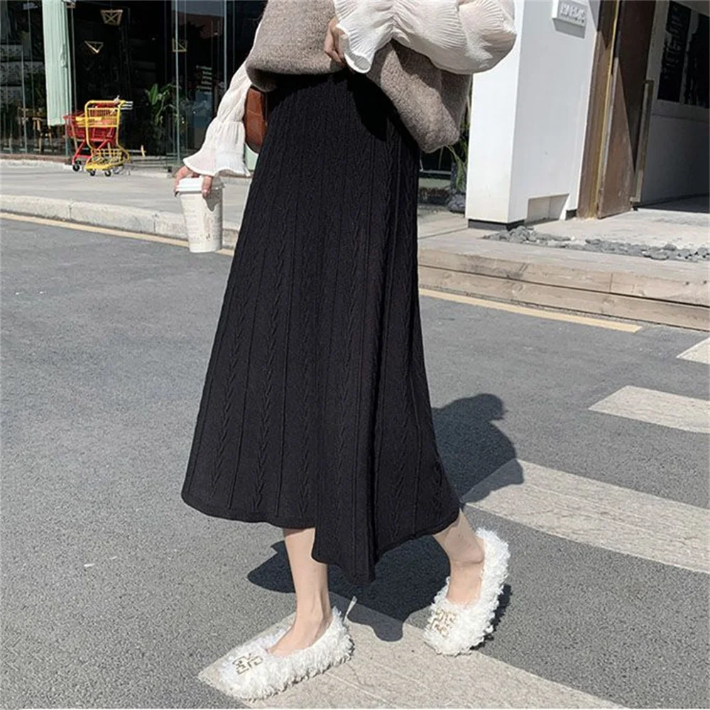 Gonna invernale lavorata a maglia da donna Autunno Inverno Abito lungo a vita alta Gonna a trapezio Gonne da donna Gonne tutte abbinate XT1483