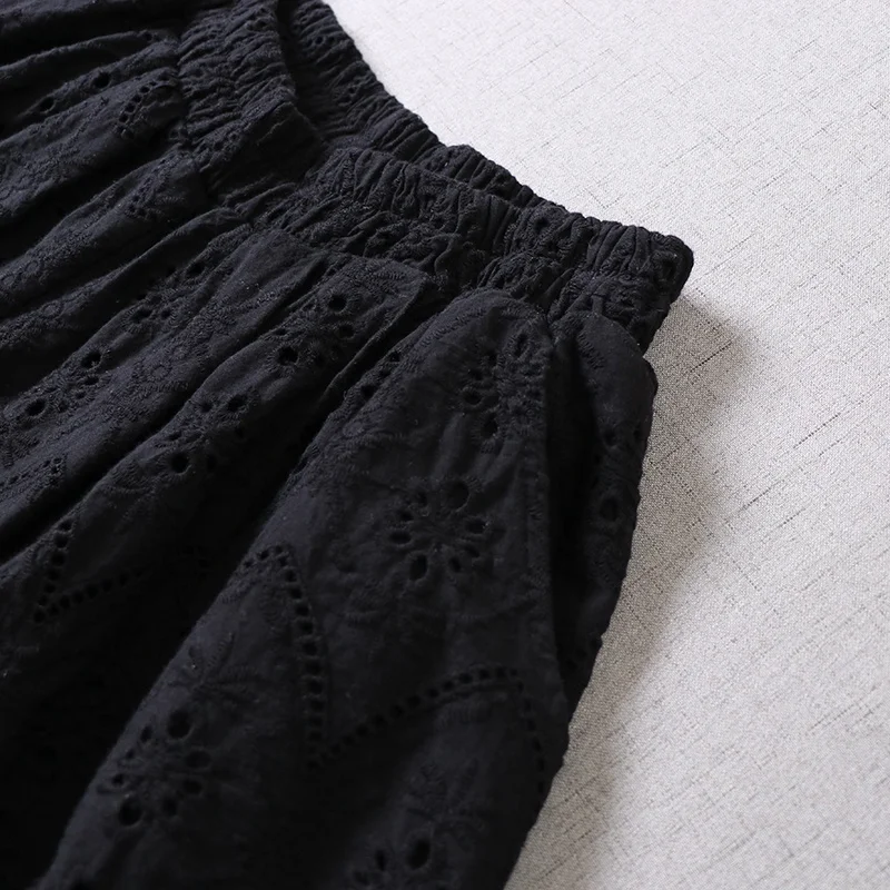 Spring Summer New Pure Color Cotton Embroidered Shorts Hollow out Double Layer Inner Casual Women's Pants Skirt Pants