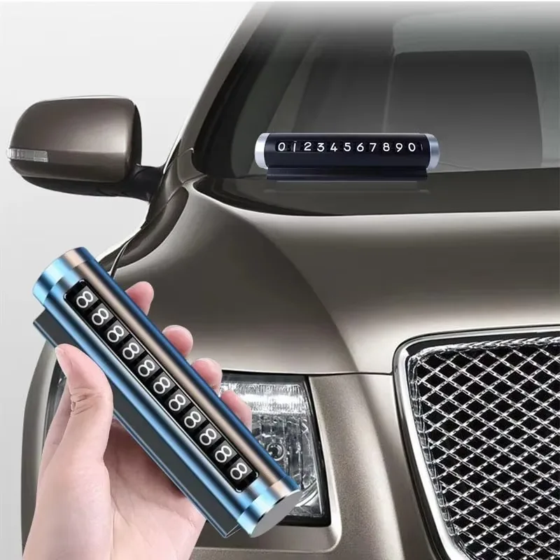 Metal Car Temporary Parking Card Stickers Park Stop in Car-styling Auto Accessories Universal Rotate Phone Number Plate Aluminum