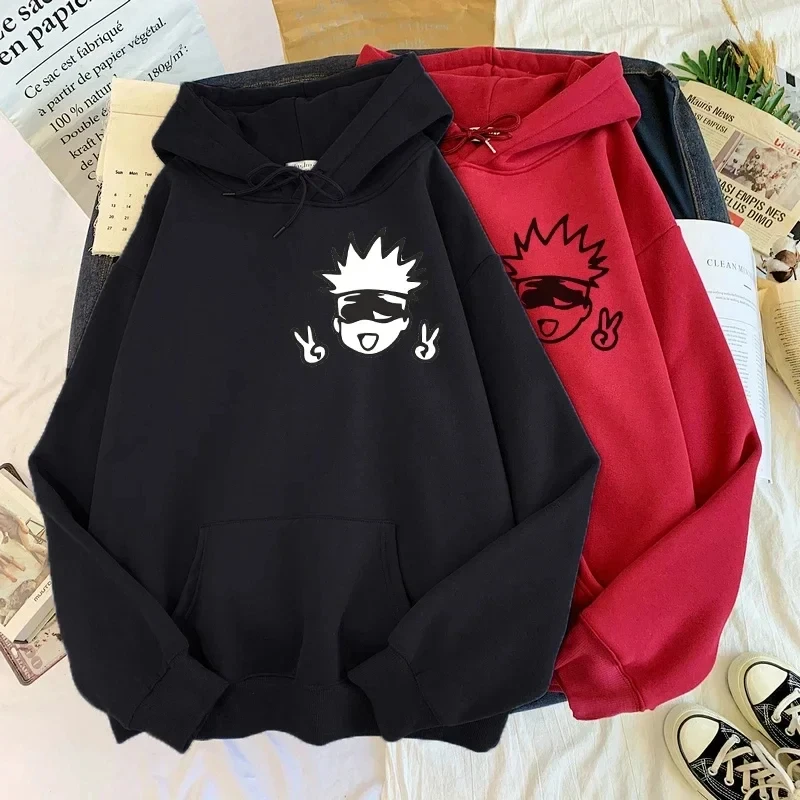 Unisex Jujutsu Kaisen Anime Hoodies Moletons de Grandes Dimensões Dos Desenhos Anima doskaii Gojo