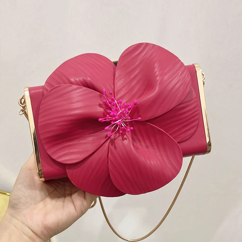 Frame Box Evening Bags For Women Luxury Designer Handbags Purses 2024 New In PU Appliques Petal Chain Strap Mini Chain Shoulder