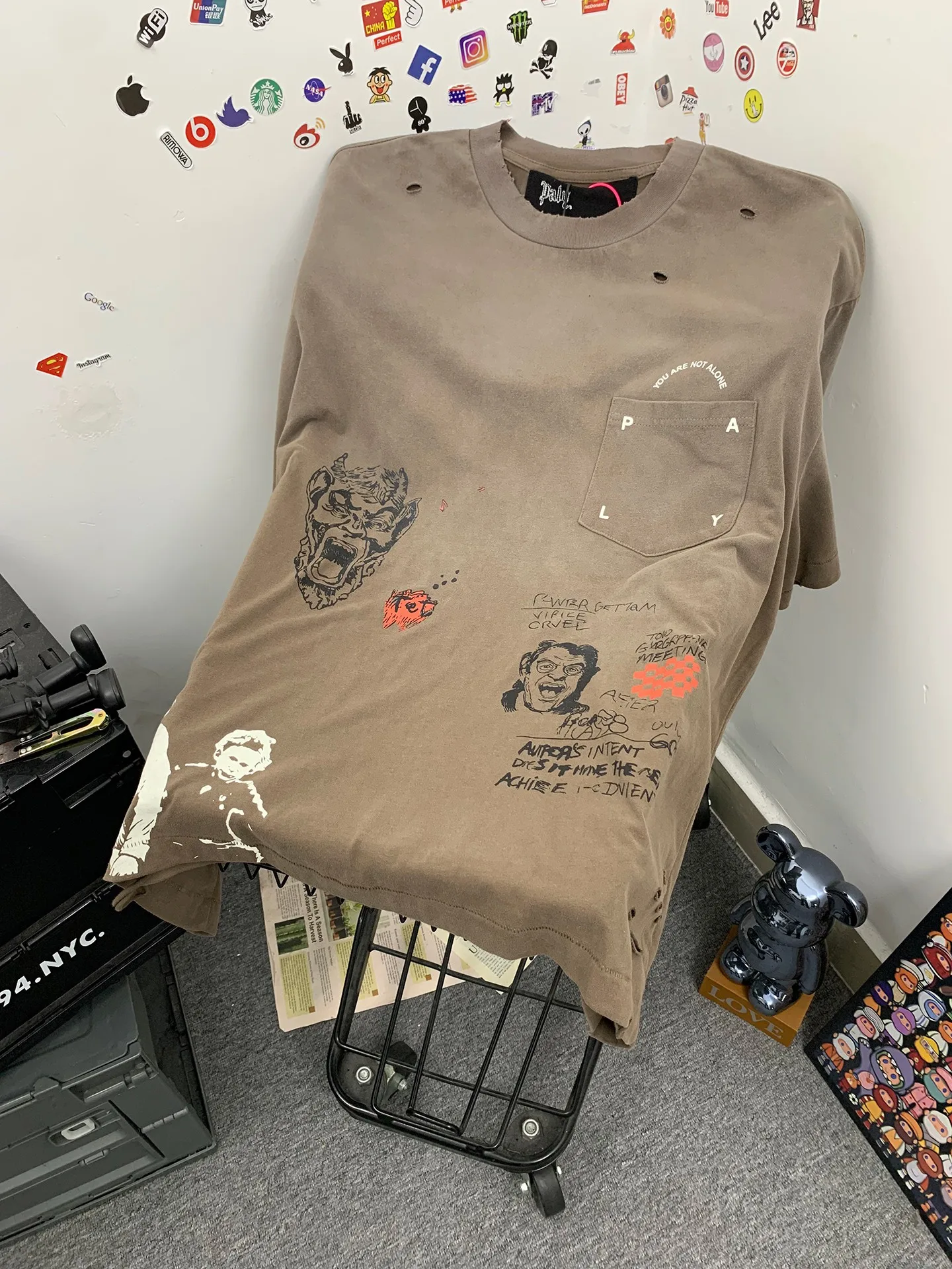 

Washed Cotton Streetwear Style American Hip Hop Loose Short Sleeve T-Shirt Vintage Hole Printing Breathable Casual round Neck