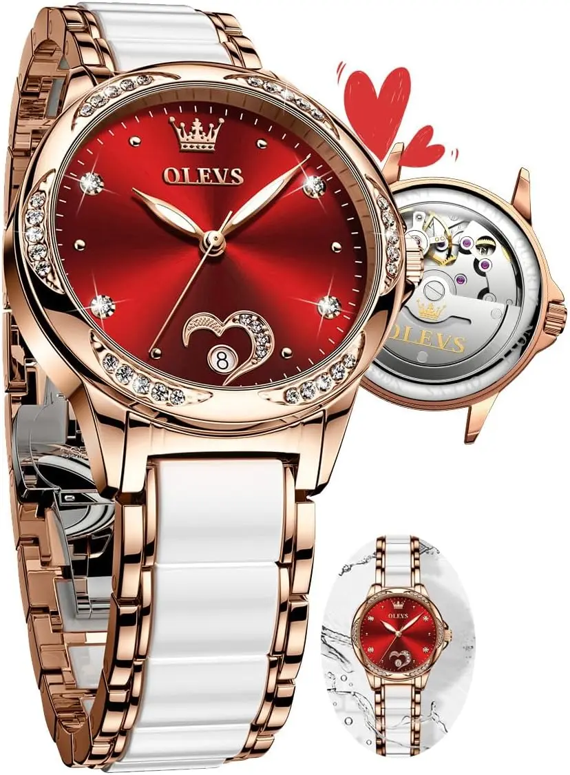 

Automatic Women's Watch with Large Face, Ceramic Bezel, Diamond Accents, Waterproof, Two-Tone Stainless Steel Bracelet