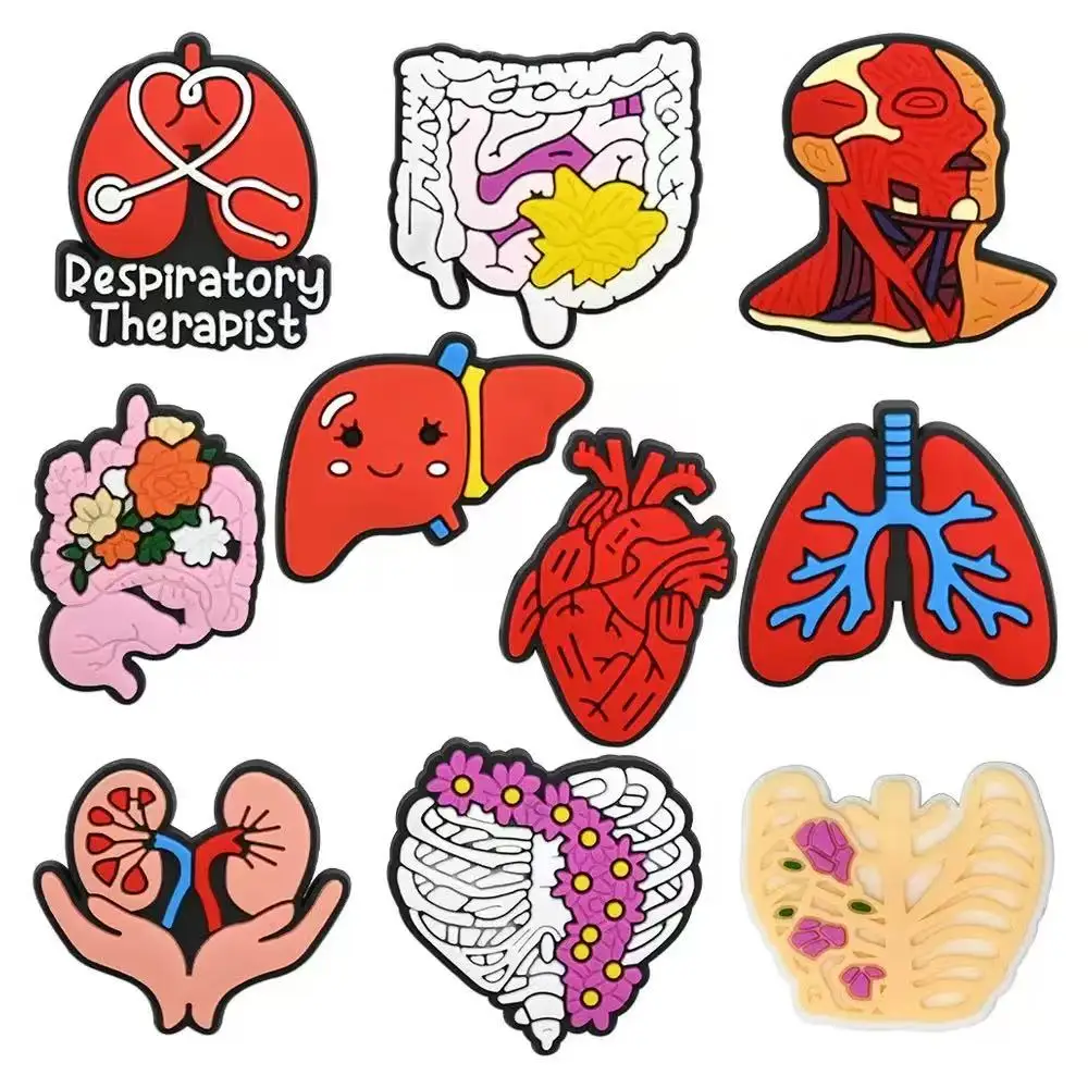 20/40pcs Nurse Medical Student Shoe Charms Human Anatomy Organ Skeleton Soft PVC Clog Sandal Decor Gift for Healthcare Workers