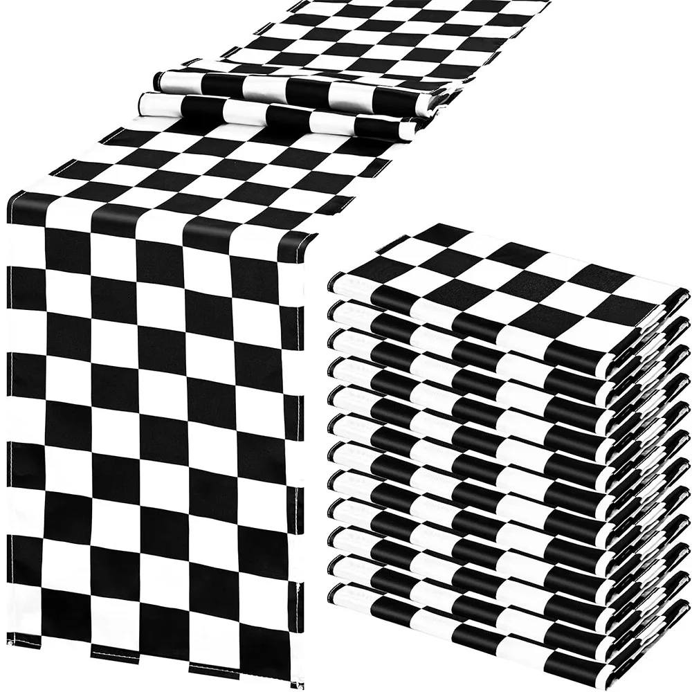 

1/3/5/10 Pack Checkered Table Runner Black and White Checked Racing Flag Road Theme Polyester Table Runners for Birthday Decors