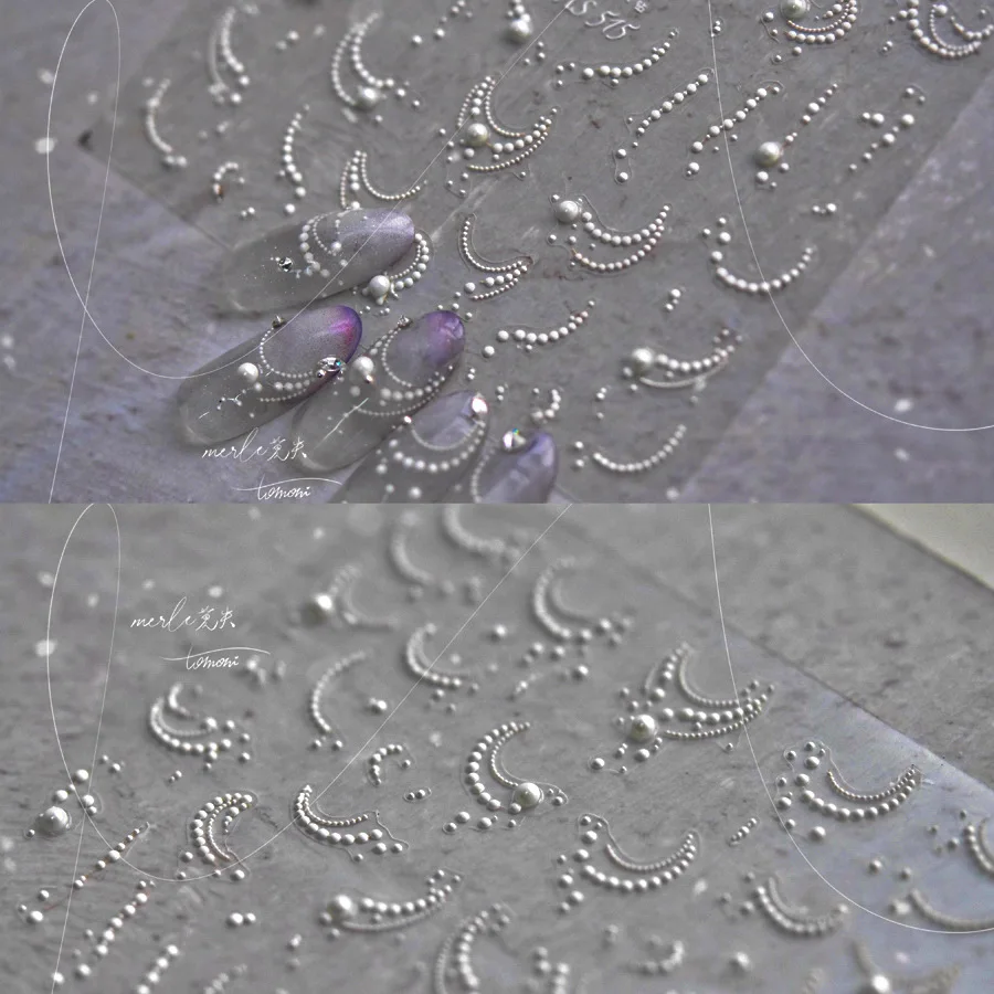 1 pièces 5D exquis élégant lignes blanches décoration des ongles décalcomanies perle dentelle vague Nail Art autocollants bricolage auto-adhésif transfert curseur