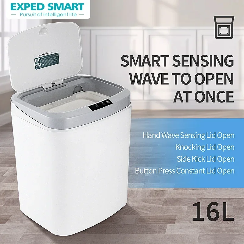 Smart Trash Can Touch Sensor Automatic Trash Bin Can Plastic Kitchen Cans Living Room With LED Light Large Capacity Household