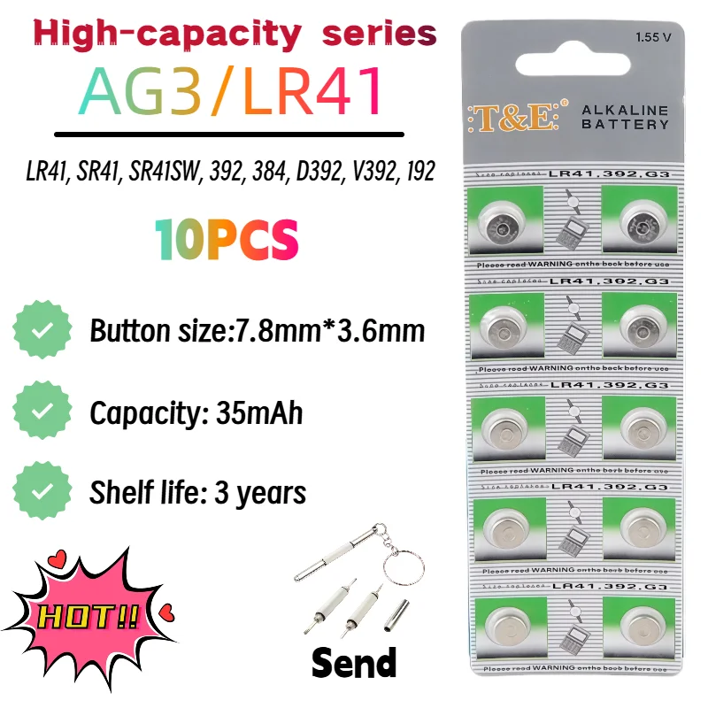 

10Pcs 1.55V Alkaline Batteries AG13 LR44 AG3 LR41 AG4 LR626 Button Cell for Watch Remote Thermometer Long-lasting Coin Battery