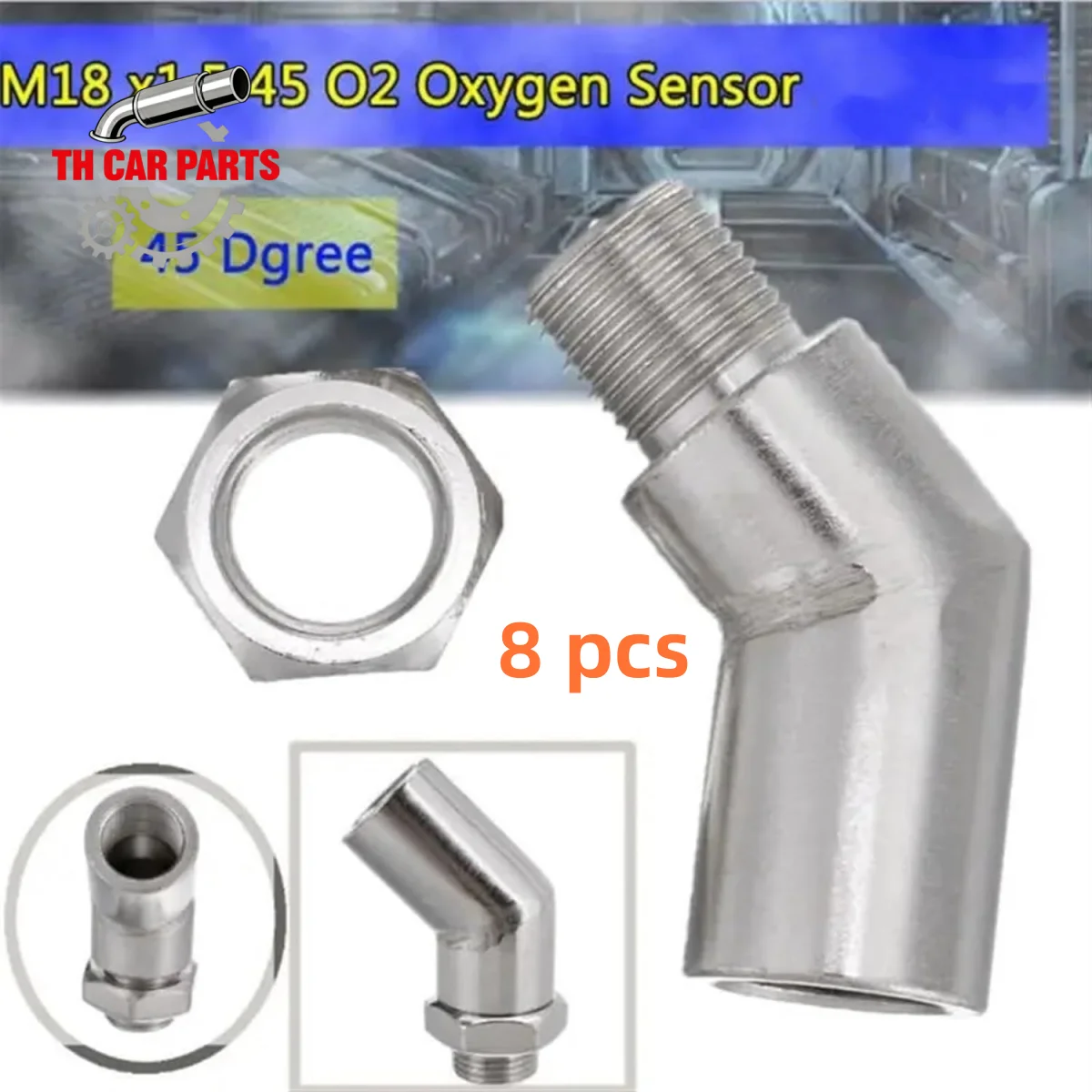 8 pcs Fit For Fix Check engine light 02 Sensor Spacer 45 degrees Lambda Oxygen Sensor Bung Spacer Extender M18x15
