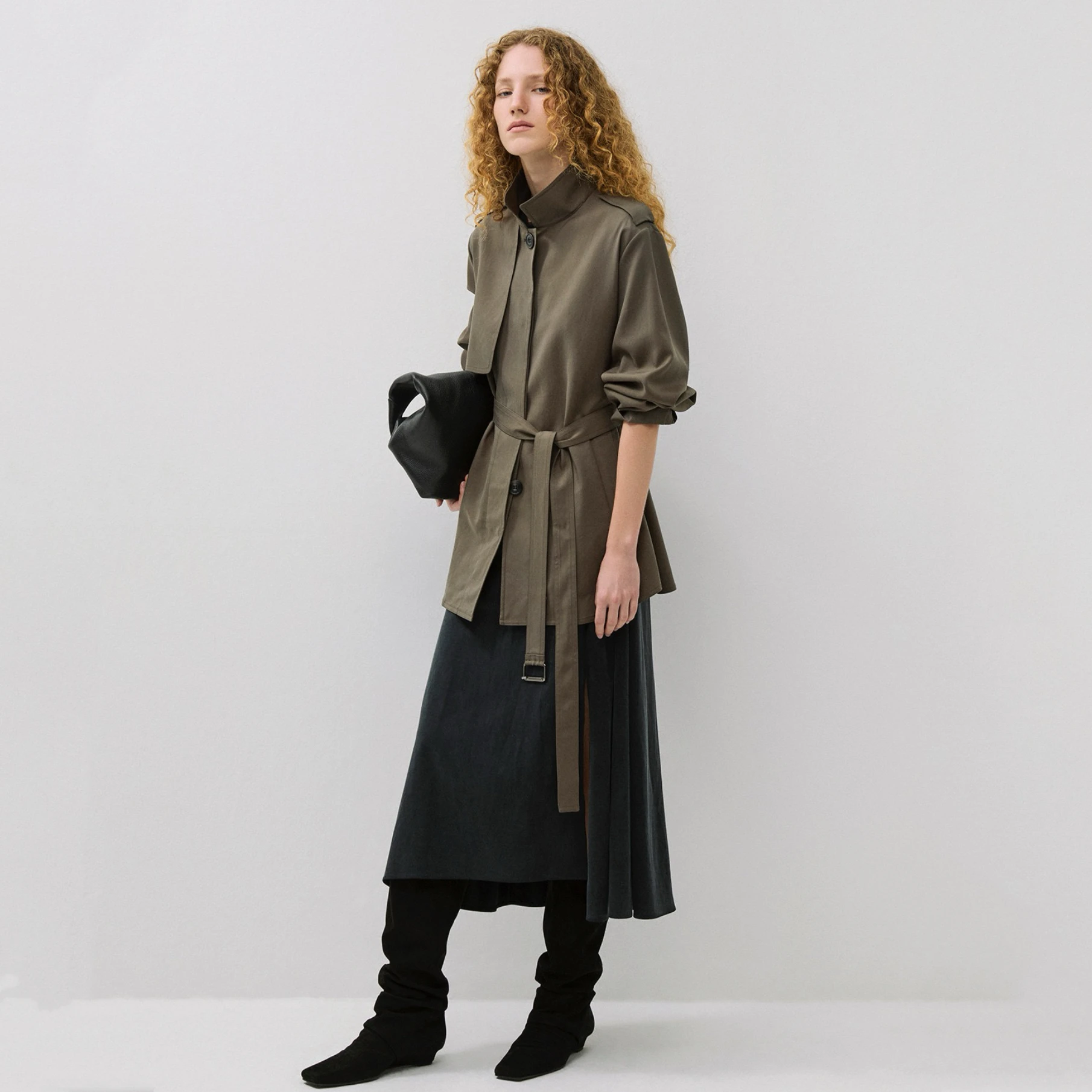 

Lemon Cheese Faionable Loose Stand Collar Mid-Length Coat OuterwearTIM25 AutumnEle Sle Cotton Long Sve Button Closure